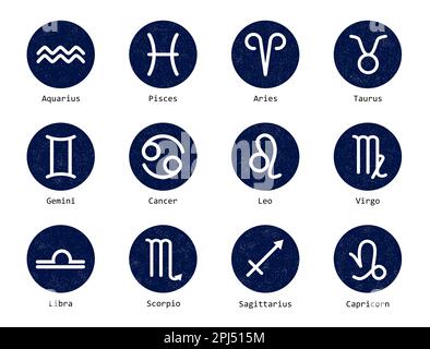 Set with 12 zodiac signs on white background, illustration Stock Photo