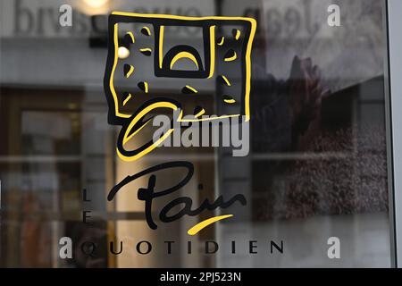 Brussels, Belgium. 31st Mar, 2023. A logo of the Le Pain Quotidien bakery chain pictured on Friday 31 March 2023 in Brussels. BELGA PHOTO LAURIE DIEFFEMBACQ Credit: Belga News Agency/Alamy Live News Stock Photo