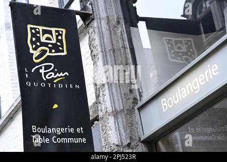 Brussels, Belgium. 31st Mar, 2023. A logo of the Le Pain Quotidien bakery chain pictured on Friday 31 March 2023 in Brussels. BELGA PHOTO LAURIE DIEFFEMBACQ Credit: Belga News Agency/Alamy Live News Stock Photo
