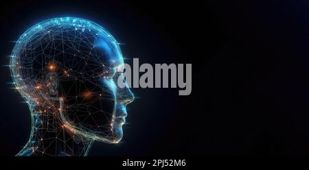 Panoramic image representing artificial intelligence and new technologies, with ample copy space on a black background Stock Photo