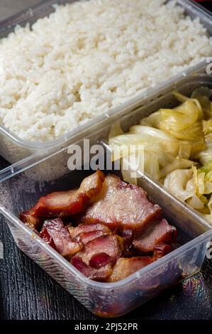 BBQ pork over rice Stock Photo - Alamy