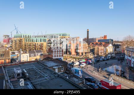 Elevated photo of Wandsworth Southside and The Ram Quarter Development in South London. Stock Photo