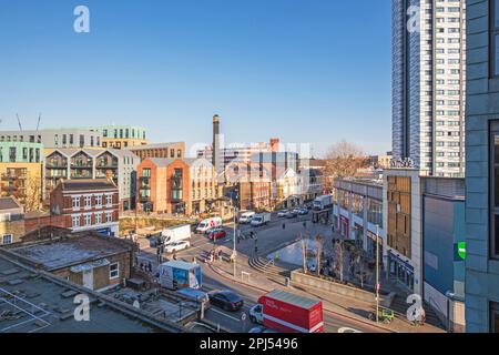 Elevated photo of Wandsworth Southside and The Ram Quarter Development in South London. Stock Photo