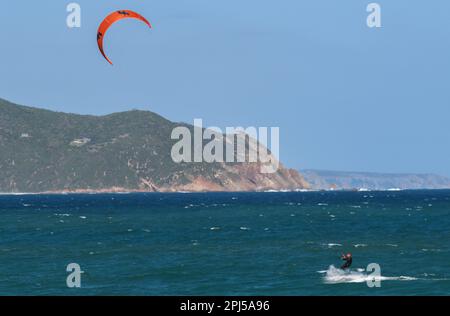 Buffalo, South Africa - 25 January 2023: people practicing kitesurf at Buffalo bay on South Africa Stock Photo