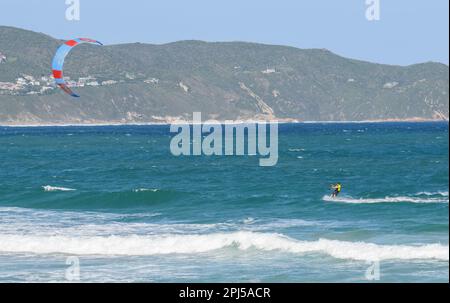 Buffalo, South Africa - 25 January 2023: people practicing kitesurf at Buffalo bay on South Africa Stock Photo