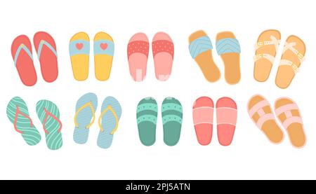 Flip flops set view from above vector design illustration isolated on white background Stock Vector