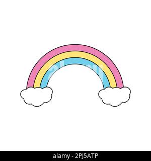 Colored rainbow on clouds. Colorful cartoon symbol of joy Stock Vector