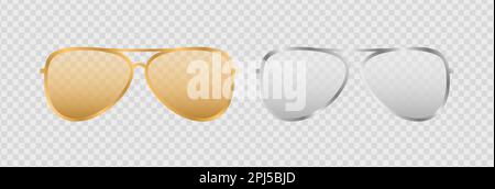 Gold and silver aviator sunglasses on transparent surface Stock Vector