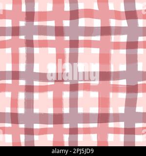 Hand drawn seamless pattern of plaid tartan checkered textile print in lilac mauve pink purple. Checks squares lines in abstract geometric modern colorful design. For wallpaper girl nursery decor textile Stock Photo