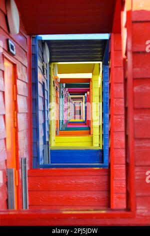 Colourful Beach Huts, Saltburn-by-the-Sea, North Yorkshire, UK Stock Photo