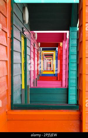 Colourful Beach Huts, Saltburn-by-the-Sea, North Yorkshire, UK Stock Photo