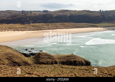 Looking down to Farr Bay from the little hill Ard Beag near Bettyhill in the Scottish Highlands Stock Photo