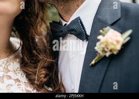Closeup portrait of a happy newlywed couple Stock Photo