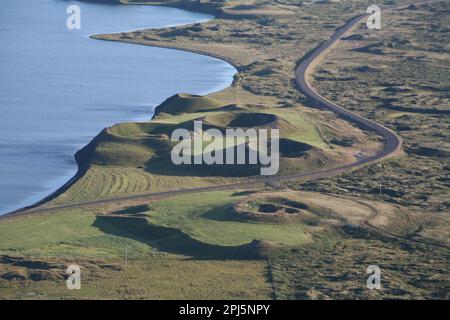 Volcanoes and pseudo craters around Lake Mývatn in Iceland Stock Photo