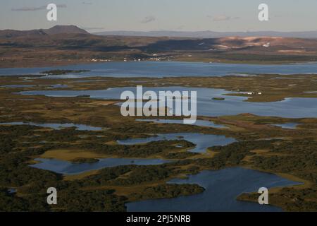 Volcanoes and pseudo craters around Lake Mývatn in Iceland Stock Photo