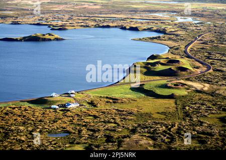 Volcanoes and pseudo craters around Lake Mývatn in Iceland Stock Photo