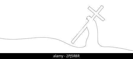drawing of jesus christ carrying the cross drawn continuous line. Vector illustration. Vector illustration Stock Vector