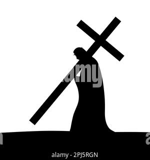 Jesus carries the cross silhouette on a white background. Vector ...