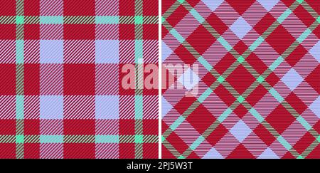 Background textile fabric. Check texture vector. Plaid tartan seamless pattern in set. Stock Vector