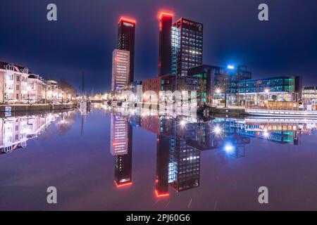 Skyline of Leeuwarden, The Netherlands at nicht. 27 Februari 2023. Stock Photo