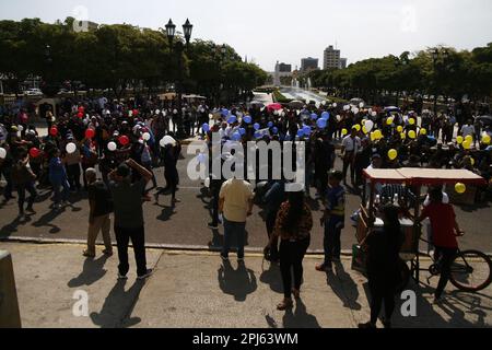 Maracaibo, Venezuela. 30th Mar, 2023. Teachers, pensioners, the health sector and retirees march in protest to the State Governor's Office demanding better wages in Maracaibo, Venezuela, on March 30, 2023.More than 8 regional Unions participated in the demonstration, called “Worker's Via Crucis” as a prelude to the Easter holiday. (Photo by Humberto Matheus/Sipa USA) Credit: Sipa USA/Alamy Live News Stock Photo