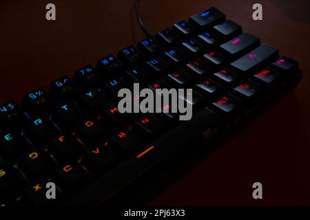RGB gaming keyboard captured from diagonal angle Stock Photo