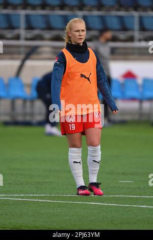 Linkoping, Sweden. 31st Mar, 2023. Linkoping Arena, Linkoping, Sweden, March 31st 2023: Sofie Bredgaard (19 FC Rosengard) ahead of the game in the Swedish League OBOS Damallsvenskan on March 31st 2023 between Linkoping FC and FC Rosengard at Linkoping Arena in Linkoping, Sweden (Peter Sonander/SPP) Credit: SPP Sport Press Photo. /Alamy Live News Stock Photo