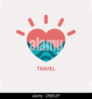 Heart, sea and sun logotype, travel icon. Summer logo, resort, weekend. Love of travel, nature Stock Vector