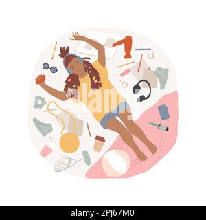 Mess in a bedroom isolated cartoon vector illustration. Teen lying on the floor, having mess in bedroom, careless student, things scattered in room, make chaos, teen bad habit vector cartoon. Stock Vector