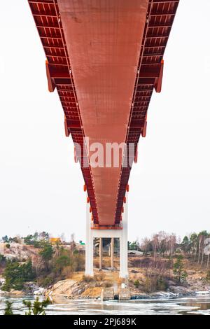 Detail of the underside of a modern road bridge showing metal structure ...