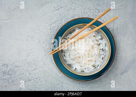 Shirataki noodles - gelatinous traditional Japanese noodles made from the konjac yam, carbohydrate and gluten free alternative Stock Photo