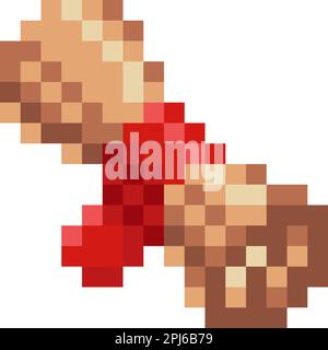 Paper scroll pixel art. Scroll with red ribbon retro game style icon. Vector illustration Stock Vector