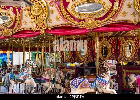 Colourful carousel in the Theme Park in Cumberland Maine, USA Stock Photo