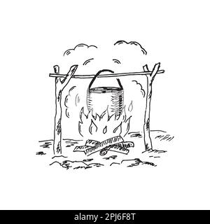 Campfire and pot sketch By vectortatu