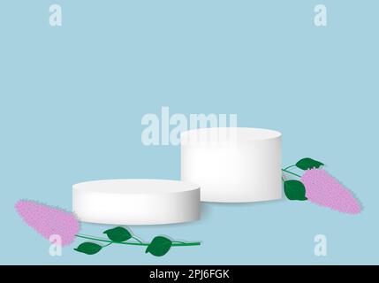 3d background products display podium with platform. White and pink geometric platform with circle overlap backdrop, cosmetic product on podium 3d. EP Stock Vector