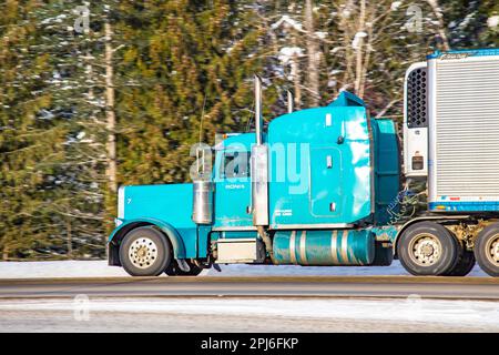 Truck on the Trans-Canada Highway near Revelstoke, British Columbia, Canada Stock Photo