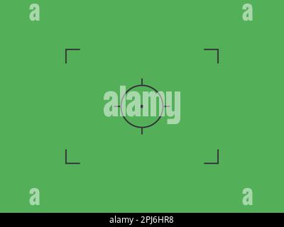 Camera focus lens vector illustration on green background. Night photo camera viewfinder. Focus line in abstract style. Stock Vector