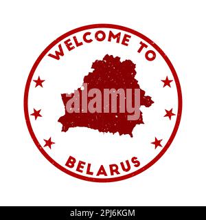 Welcome to Belarus stamp. Grunge country round stamp with texture in Heartbeat color theme. Vintage style geometric Belarus seal. Stock Vector