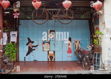 Georgetown, Penang, Malaysia - September 01, 2014: Entrance to Chinese souvenir shop at Lebuh Armenia, one of the main street in historical Georgetown Stock Photo