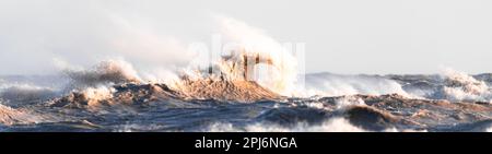 Each autumn, strong winds blow across Lake Erie whipping up large explosive waves and large swells. Stock Photo