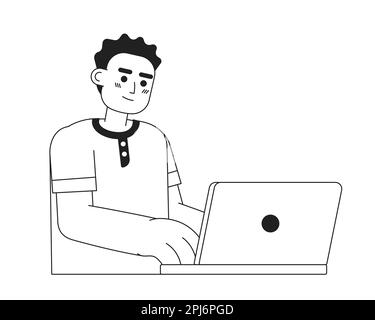Programmer typing on laptop monochromatic flat vector character Stock Vector