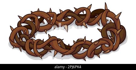 Religious crown with thorns with wood texture. Cartoon style design on white background. Stock Vector