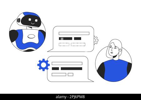 Conversational AI chatbot duo color line concept vector spot illustration Stock Vector