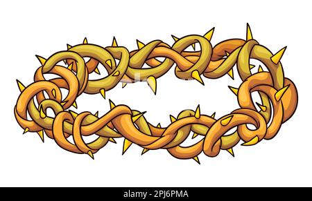 Religious crown of thorns in golden material. Design in cartoon style on white background. Stock Vector