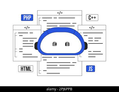 AI-assisted coding duo color line concept vector spot illustration Stock Vector