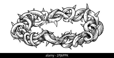 Close-up of crown of thorns in hand drawn style. Isolated design in retro style. Stock Vector
