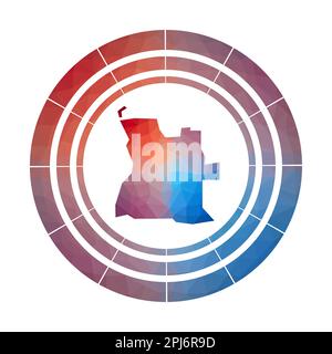 Angola badge. Bright gradient logo of country in low poly style. Multicolored Angola rounded sign with map in geometric style for your infographics. Stock Vector