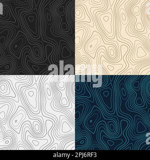 Topography patterns. Seamless elevation map tiles. Authentic isoline background. Artistic tileable patterns. Vector illustration. Stock Vector