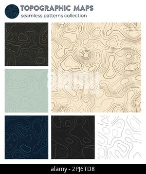 Topographic maps. Artistic isoline patterns, seamless design. Radiant tileable background. Vector illustration. Stock Vector