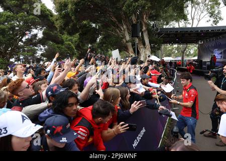 MELBOURNE, Australia, 31. March 2023;  Fans and #16, Charles LECLERC, MCO, Team Scuderia Ferrari during the AUSTRALIAN Formula One Grand Prix on March 31st,  2023, Albert Park  - Melbourne, Formel 1 Rennen in Australien, Motorsport, F1 GP, Honorarpflichtiges Foto, Fee liable image,  Copyright © Clay CROSS / ATP images (CROSS Clay / ATP / SPP) Stock Photo